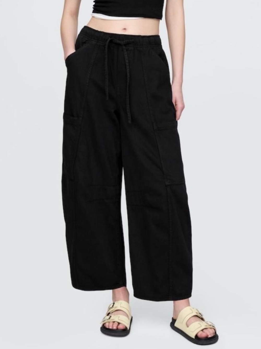 GAP Mid Rise Easy Horseshoe Jeans Baggy Barrel Leg Cargo Black Drawstring Large